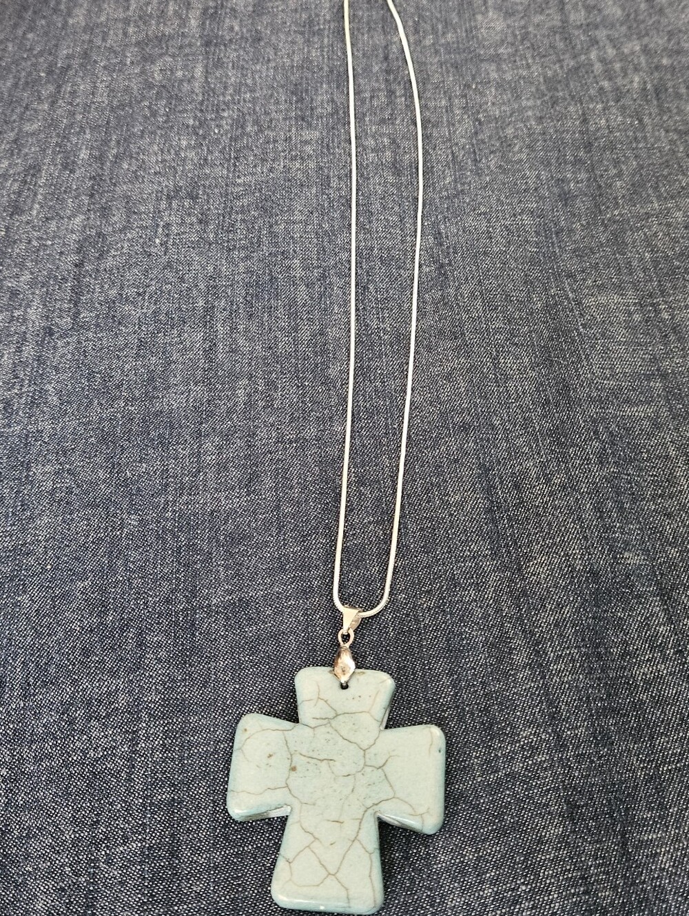 Turquoise Cross Pendant Necklace - Light Blue Stone